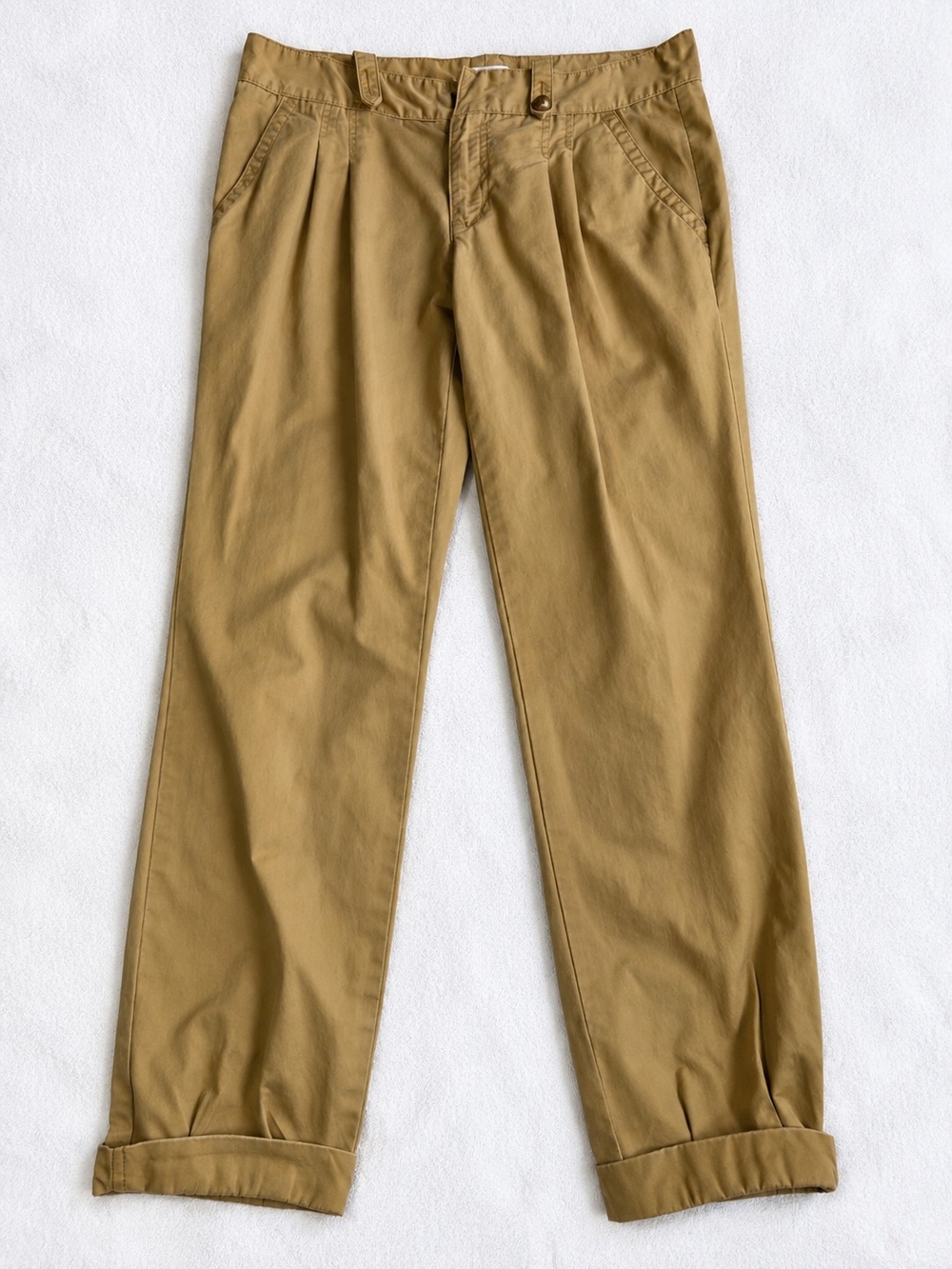 Calvin Klein Khaki Pleated Chino Pants Size 4 Cuffed Straight Leg Workwear